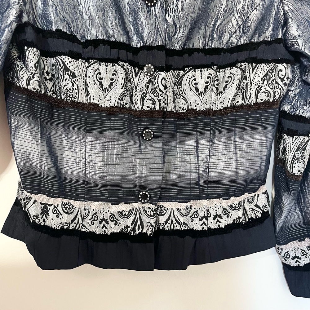 Metallic Silver Paisley Patchwork Jacket Y2K Boho Chic Lightweight Statement Top - Picture 8 of 12